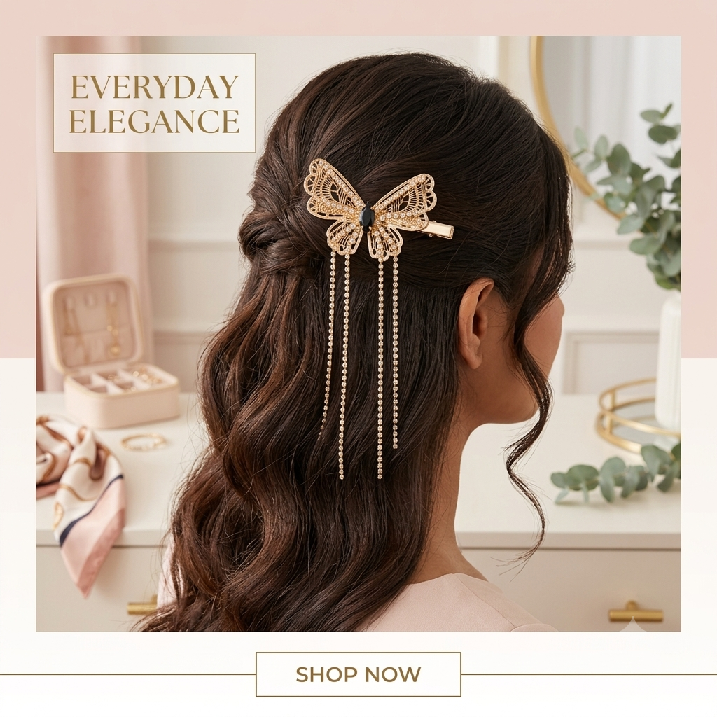 Butterfly Tassel Hair Clip (Metal)